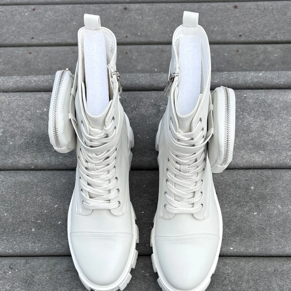 NWT Cape Robbin Women White Monalisa Combat Boots, Zippers, Pocket, Size 11 - Picture 4 of 17